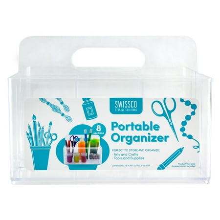 Swissco Portable Storage Caddy Organizer Caddy for Arts and Crafts, School Supplies, 8 Sections, Clear