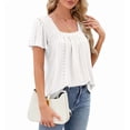 thumbnail image 3 of Women'S Tunic Tops Loose Fit Short Sleeve Shirts Crew Neck Summer Casual Tops White L, 3 of 9