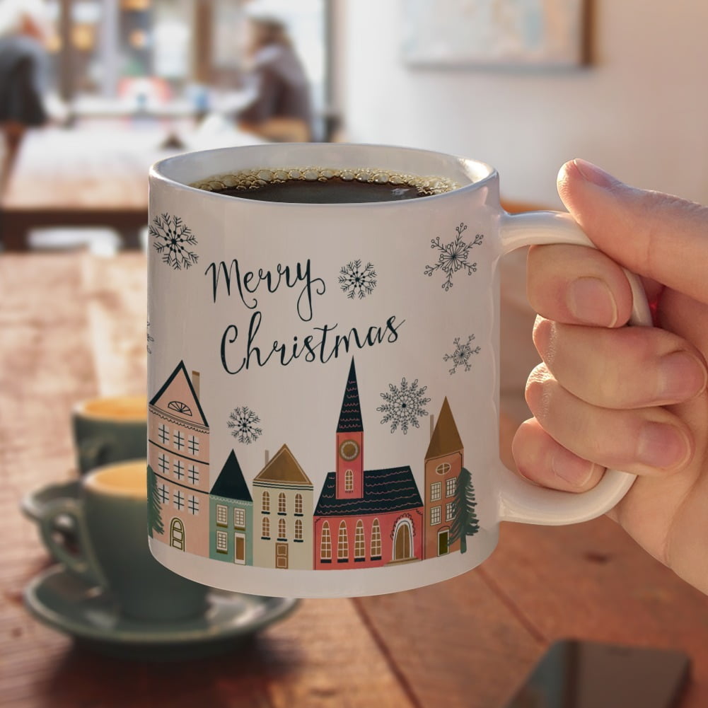 Vintage Christmas Village Mug, Set of 4