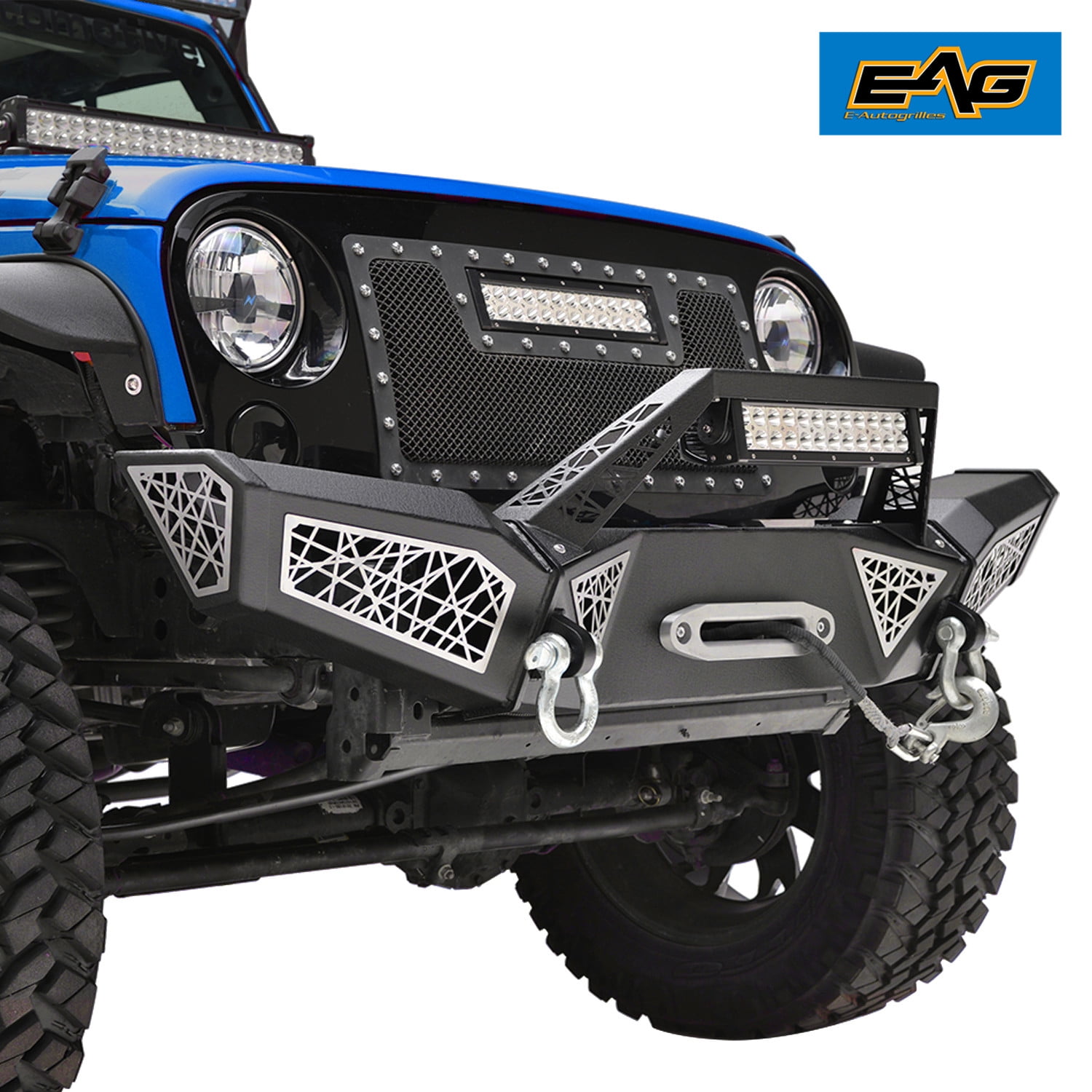 EAG Front Bumper with Winch Plate and D-rings Fit for 07-18 Wrangler JK Offroad EAG Front Bumper with Winch Plate and D-rings Fit for 07-18 Wrangler JK Offroad