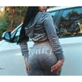 thumbnail image 4 of Women’s Casual Tracksuit Two Piece Set Zip Up Hooded Jacket Flare Pants Soft Velour Lounge Outfit Athletic Streetwear Matching Set, 4 of 5