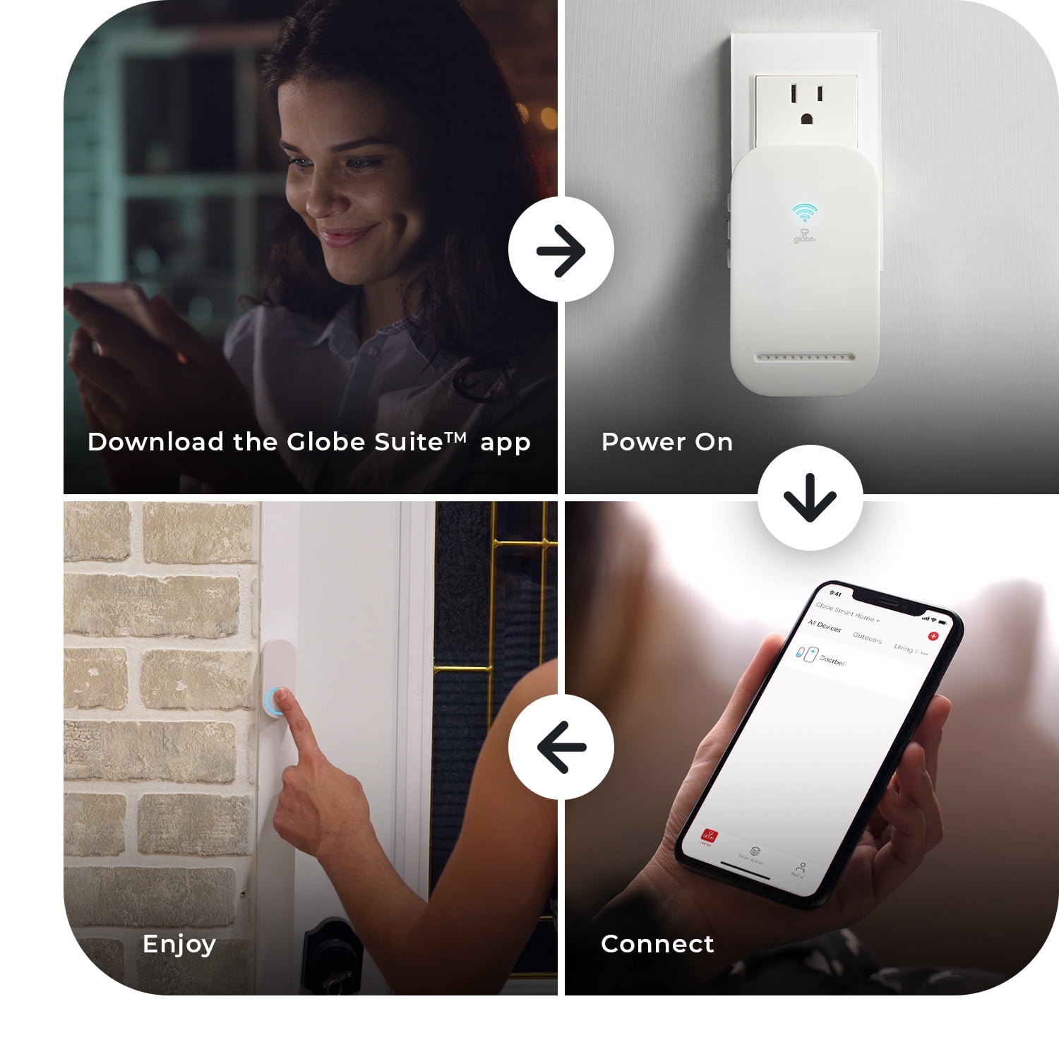 Globe Electric Wi-Fi Smart Wireless Doorbell Chime Kit with Lighted Plug-In Chime and Battery Operated Lighted Doorbell