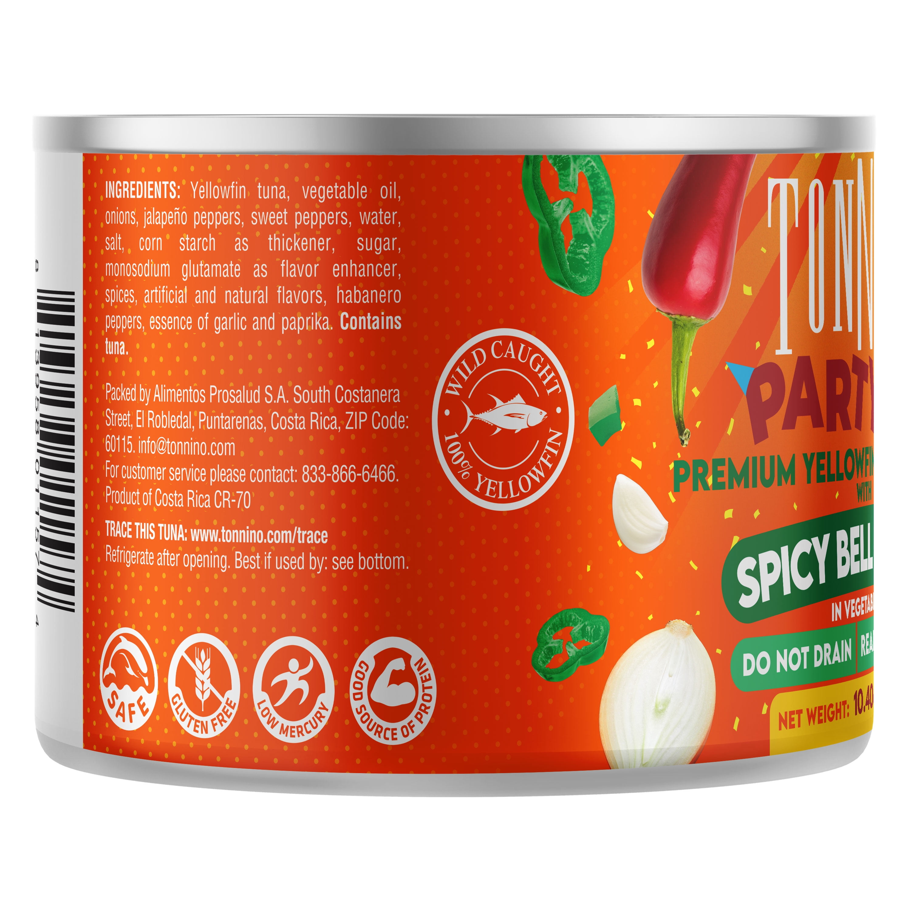 Tonnino Premium Yellowfin Tuna with spicy bell peppers, 10.40 oz, Can, Wild Caught