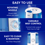 Vicks 1.2 gal 400 sq ft Cool Relief Filter Free Ultrasonic Humidifier, VUL600