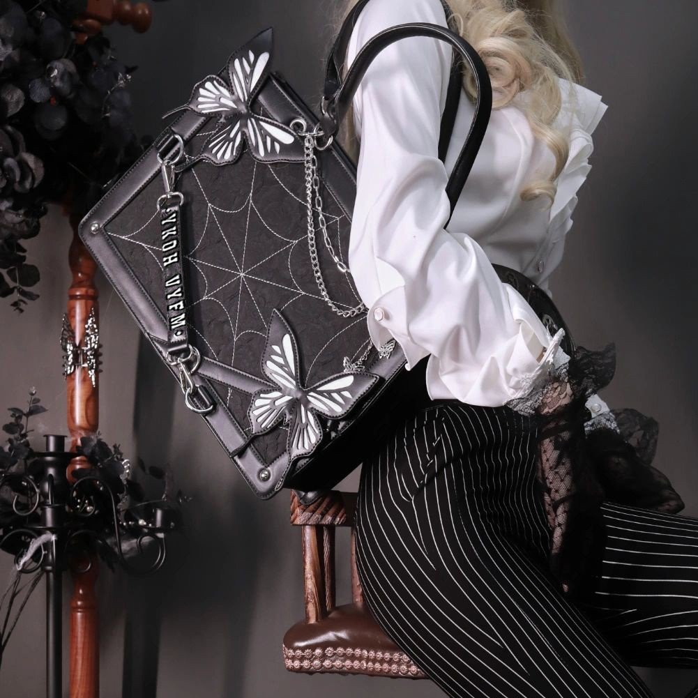 Jiibva Labyrinth Butterfly Spider Web Letter Chain Handbags DIY Transparent Ita Bag Lolita Gothic Tote Vintage Fashion Shoulder Bag