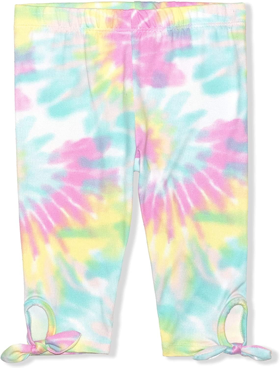 Young Hearts Girls 2-Pack Solid and Glitter Rib Tie Dye or Glitter Floral Legging Pant Set with Hair Bow Scrunchie 