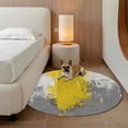 thumbnail image 3 of Abstract Art Round Area Rugs 3 ft, Yellow Grey Wall Mottled Texture Minimalist Modern Washable Small Area Rug with Non-Slip Sturdy Edge Binding Round Front Door Mat Floor Carpet for Entryway, 3 of 9