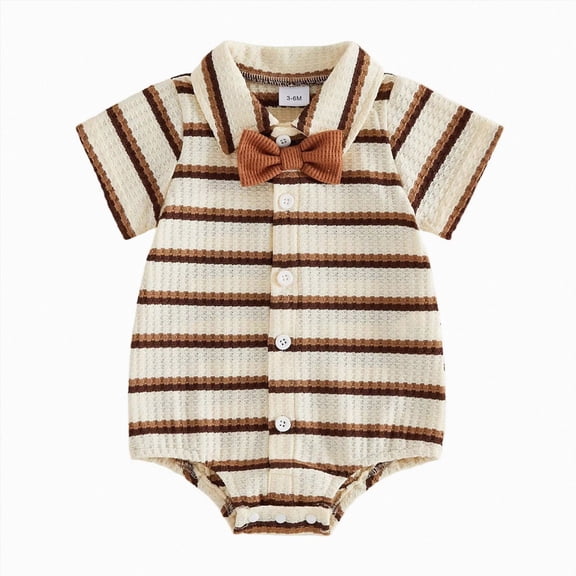 KPOPLK Baby Boys Short Sleeve Romper Summer Infant Onesie Unisex Newborn Baby Clothes(6-9 Months,Brown)