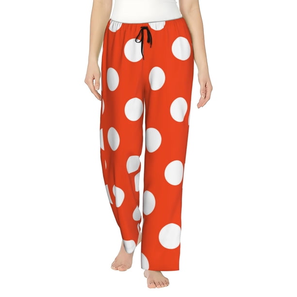 Balery Orange And White Polka Dot1 Pantalones de pijama para mujer, pijamas ultraligeros, pantalones de estar por casa-Small