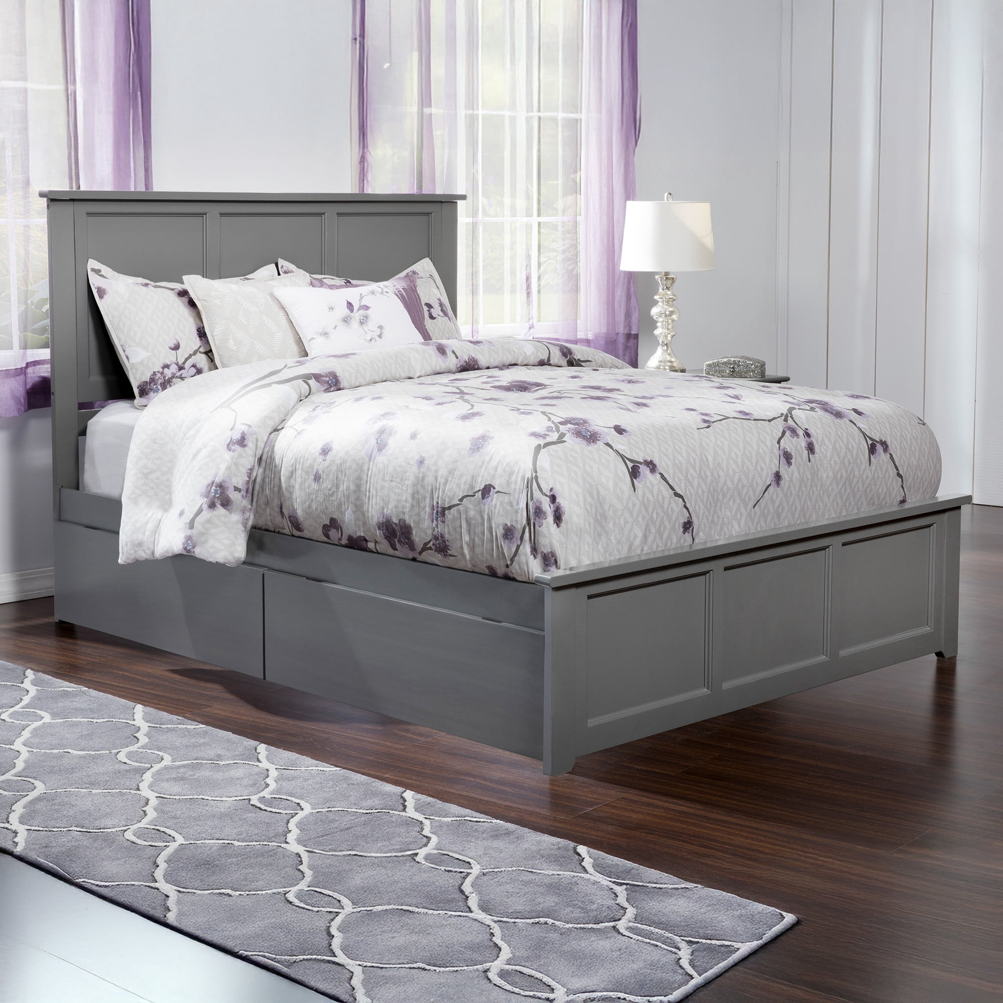 AFI Madison Queen Platform Bed with Matching Footboard and Storage Drawers, Grey