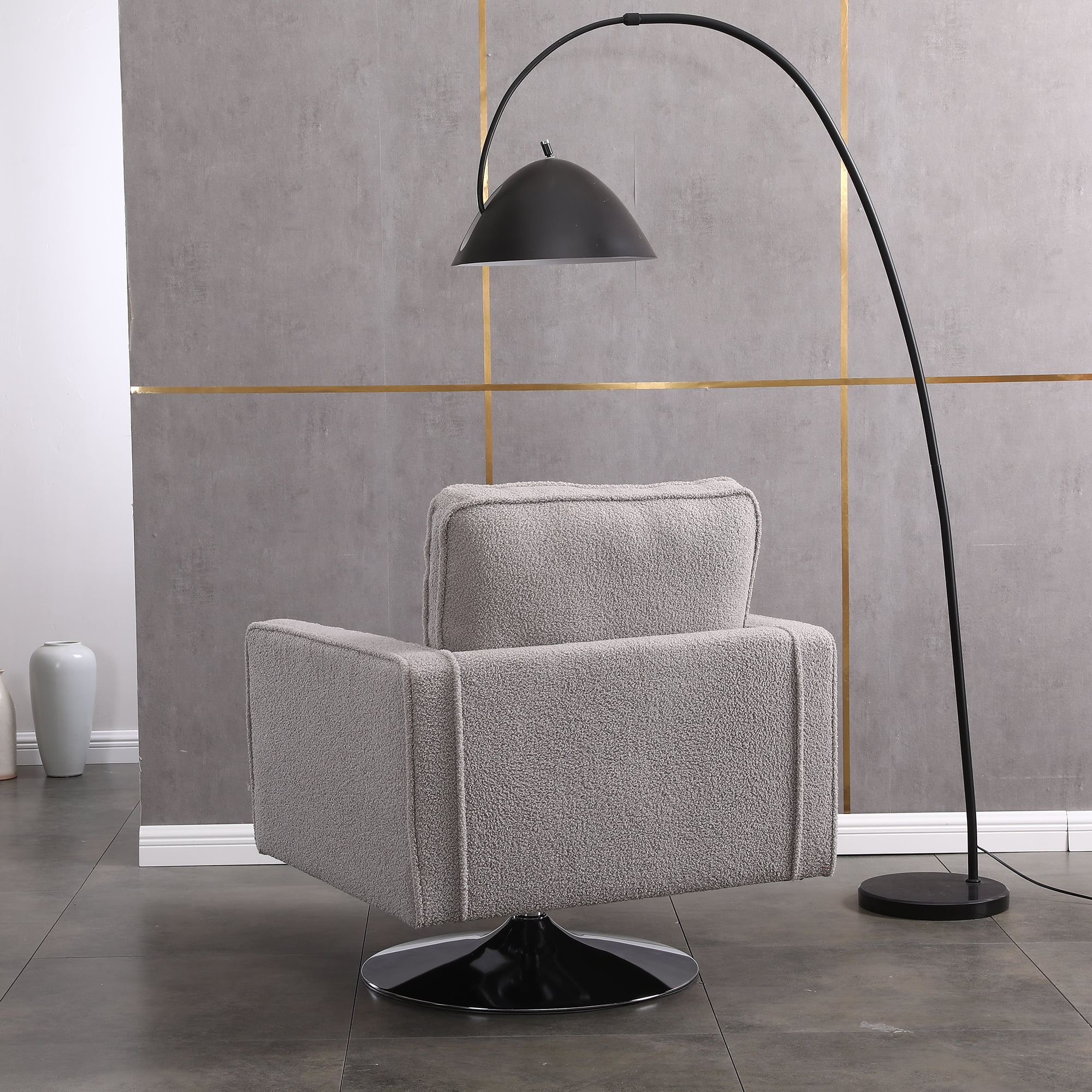 Kadyn Modern Teddy Fabric Swivel Accent Chair with 360 Degree Swiveling for Living Room, Grey