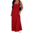 thumbnail image 2 of Women's Two-Piece Sleeveless Square Neck Tank Maxi Dress with Built-in Crop Top Red M, 2 of 10