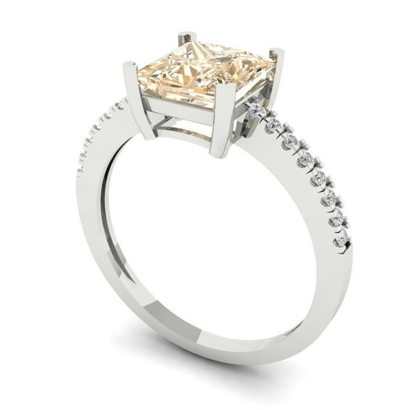 1.62 ct Princess Cut Natural Morganite Solitaire with Accents Engagement Ring for Women in 18K White Gold