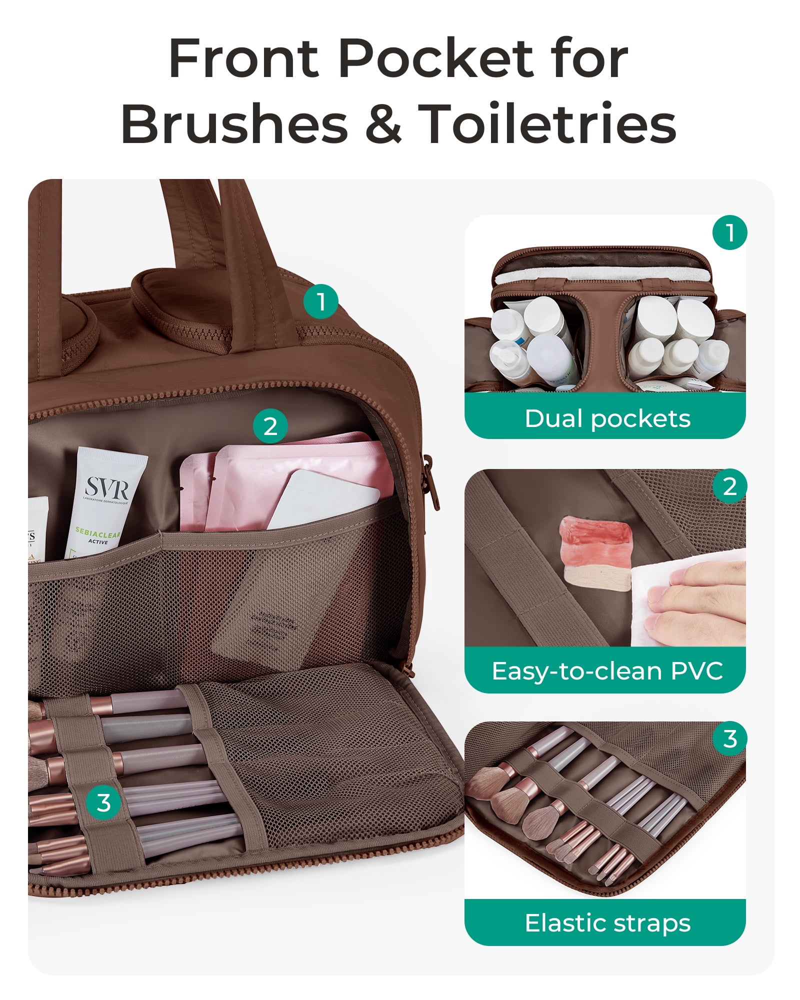 BAGSMART Crush Toiletry Bag for Travel, Lightweight Large Wide-open Travel Bag for Women, Puffy Cosmetic Makeup Bag Organizer with Handle for Accessories,Essentials, Toiletries, Coffee