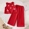 thumbnail image 2 of Sweat Sets for Girls Girls Clothes Summer Short Sleeve Lace Bow Print Top Pants 2PCS Set Little Girl Outfits Size 2-10, 2 of 9