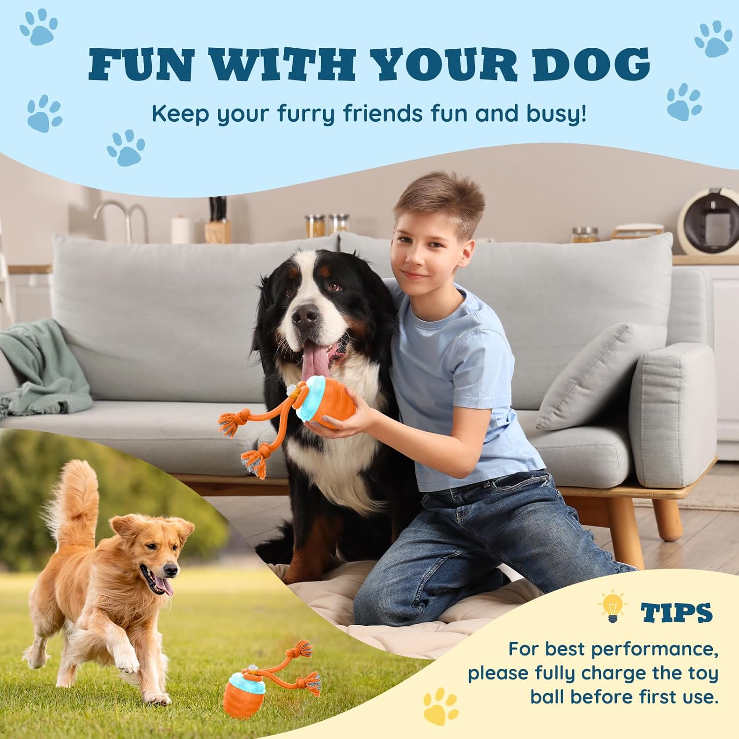 Interactive Dog Toys - 2025 Upgraded Motion Activated Balls for Medium/Large Dogs, Automatic Moving Dogs Toy Wicked Ball for Boredom, Interactive Dog Ball to Keep Them Busy(Orange)