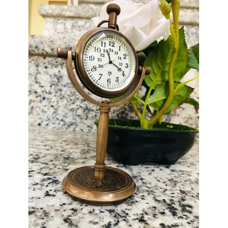 Clock Brass Desk Vintage Table Antique Nautical Beautiful Mechanical Decorative