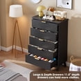 thumbnail image 6 of EastVita Fluted Dresser for Bedroom with 5 Deep Drawers 47in Tall Chest of Drawers with Faux Marble Top Curved Profile Design Modern Wooden Dresser for Living Room Kids Room Hallway-Black, 6 of 8