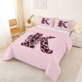 thumbnail image 2 of Erosebridal Girls Black Pink K Letter Monogrammed Full Size Comforter Sets 3 Pieces,Kids Cheetah Print Bow Tie Bedding Sets,Pink Reversible, 2 of 6