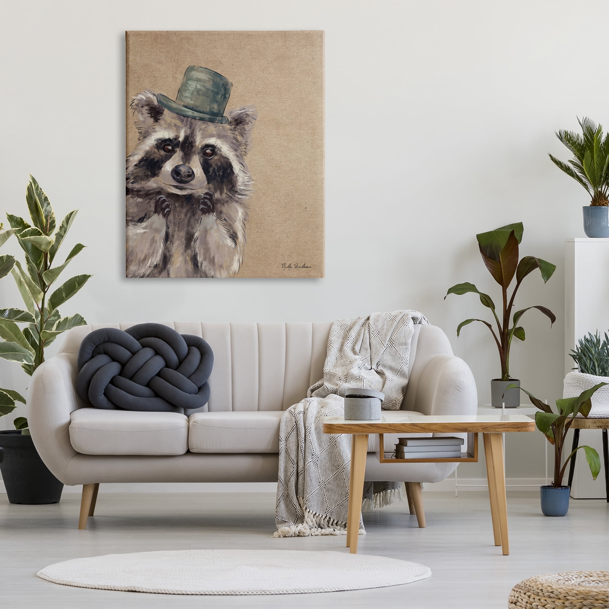 Stupell Industries Raccoon Wearing Top Hat Animals & Insects Painting Gallery Wrapped Canvas Print Wall Art, 36 x 48