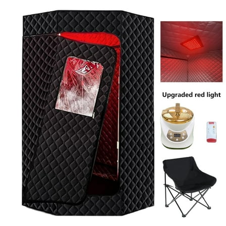 Portable Steam Sauna Tent, Red Light, Full Body, Electric, Foldable, for Home, with 1 Steamer and Chair