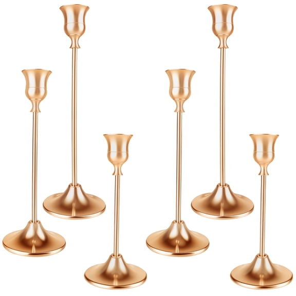 6PCS Candle Holders, Candlestick Metal Holders Taper Candle Holders, Vintage Decorative Candle Holder for Home Gatherings Parties Wedding Festive Christmas Mantel Centerpieces Decor, Gold