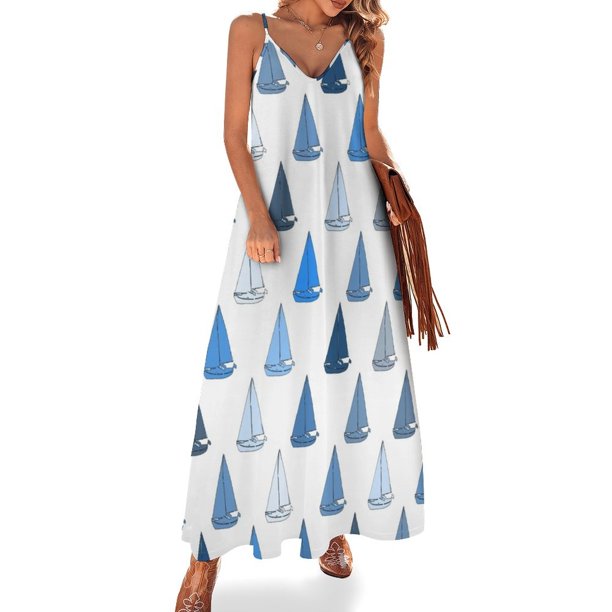 Barcos sobre un fondo blanco Vestido sin mangas Vestido estilo coreano Vestido femenino