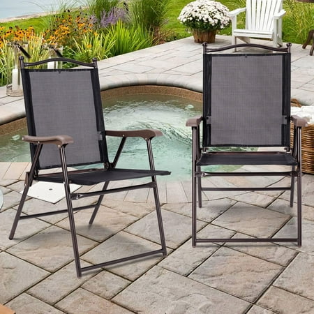 Gymax Set Of 2 Folding Patio Furniture Sling Back Chairs Outdoors