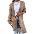 thumbnail image 2 of Women's Neck Cardigan Sweater Chunky Solid Casual Long Sweater Coat Open Front Knitwear Fashion Winter Coats, 2 of 8