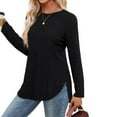 thumbnail image 6 of Charmgo Womens Sweatshirt, Women's Autumn Solid Color Crew Neck Sleeve Curved Hem Strip Warm Long Sleeve Shirts Crewneck Sweatshirts Women, Black Sweatshirt Women S, 6 of 7