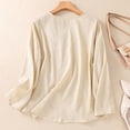 thumbnail image 5 of XPMWRP Linen Shirts for Womens Crew Neck Long Sleeves Solid Color Loose Fashion Casual Comfy T-Shirt Blouse Pullover Tops Beige XXL, 5 of 6