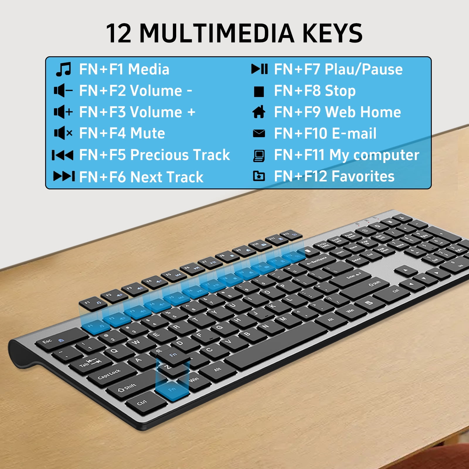 Wireless Mouse and Keyboard Combo, Full-Size Computer Keyboard with Calculator Button, 2400 Dpi Ergonomic Mouse, Ultra-Thin Cordless USB Keyboard and Mouse Set for Laptop Windows Mac - Black Gray