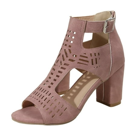 

ZAROYEAX Spring New Large Size Foreign Trade Women s Shoes Roman Wind Hollow Fashion Back Zip Thick Heeled Sandals Women