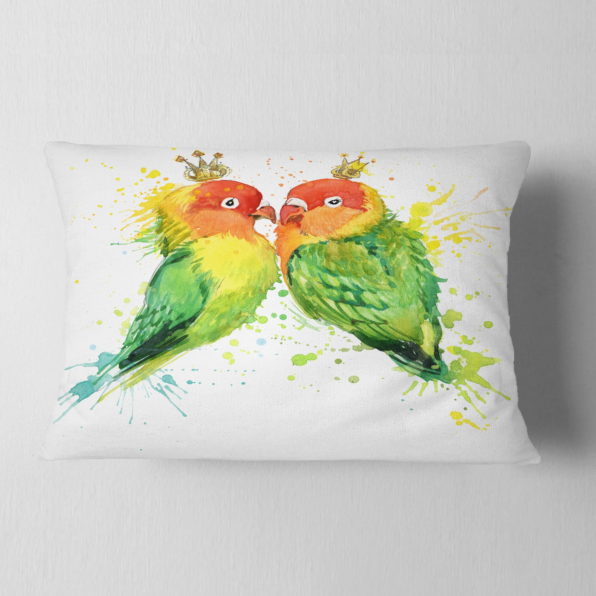 Designart Family Parrots - Watercolor Animal Throw Pillow - 12x20