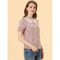 thumbnail image 3 of Unique Bargains Women's Peter Pan Collar Ruffled Bubble Short Sleeve Floral Blouse S Pink, 3 of 6