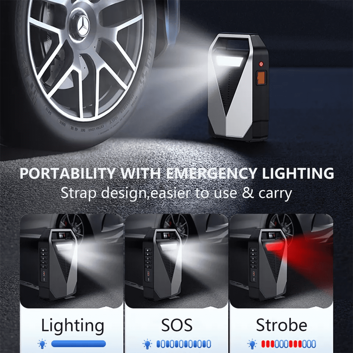 BIUBLE Portable Car Starter with Air Compressor, 8000A Car Battery Charger Power Jump Starter (12.0L Gasoline/10.0L Diesel), 150PSI Tire Inflator, 3 Modes LED Emergency Light