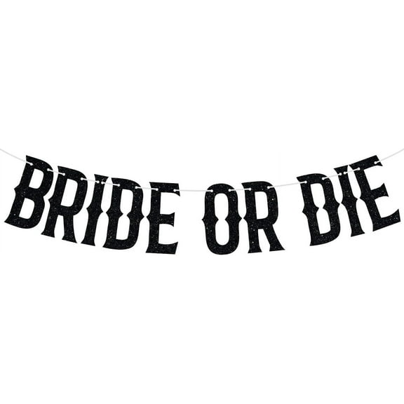 Bride or Die Banner, Spooky Bride, Halloween Bachelorette Wedding Bridal Shower Party Decorations Supplies, Black Glitter