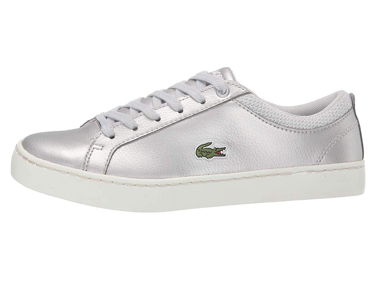 Lacoste Juniors Straightset Trainers Girls Silver White Casual Shoes All Sizes 