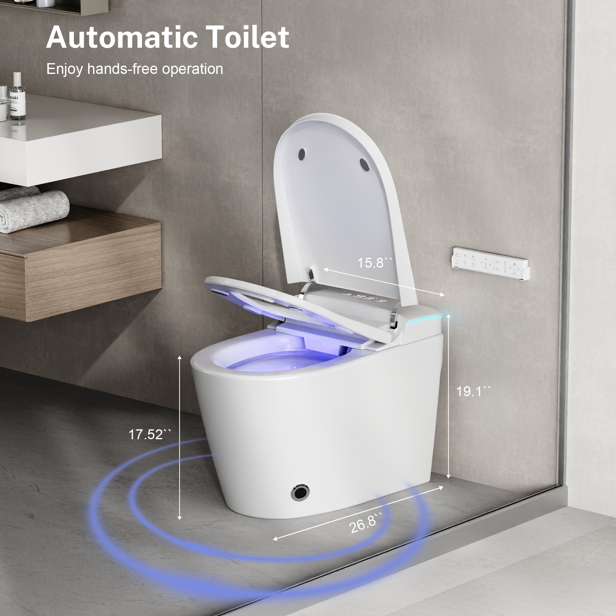 Built-In Smart Toilet With Nozzle, Heated Seat And Night Light, One-Piece Bathroom Toilet, Automatic Gentle Close, Foam Protection, Full/Half Flush