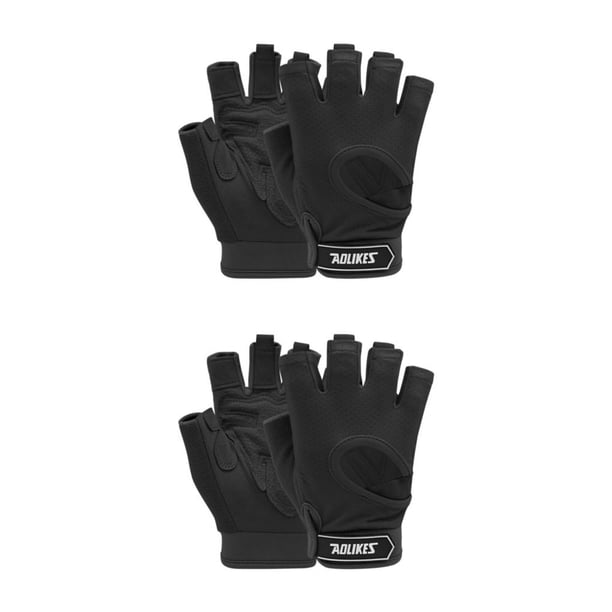 Toystoory Fitness Gym Guantes Deportes Mancuerna Transpirable Ciclismo Medio dedo Yoga Guante Palm Pad Training Mitten Equipment Negro/M 2piezas