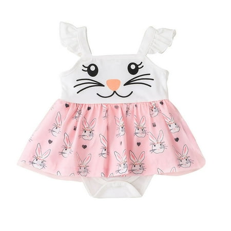 

QYZEU Cotton Baby Girl Clothes Fall Leotards for Girls Baby Summer Girls Autumn Spring Clothing Cute Rabbit Bunny Easter Print Romper Dress Clothing