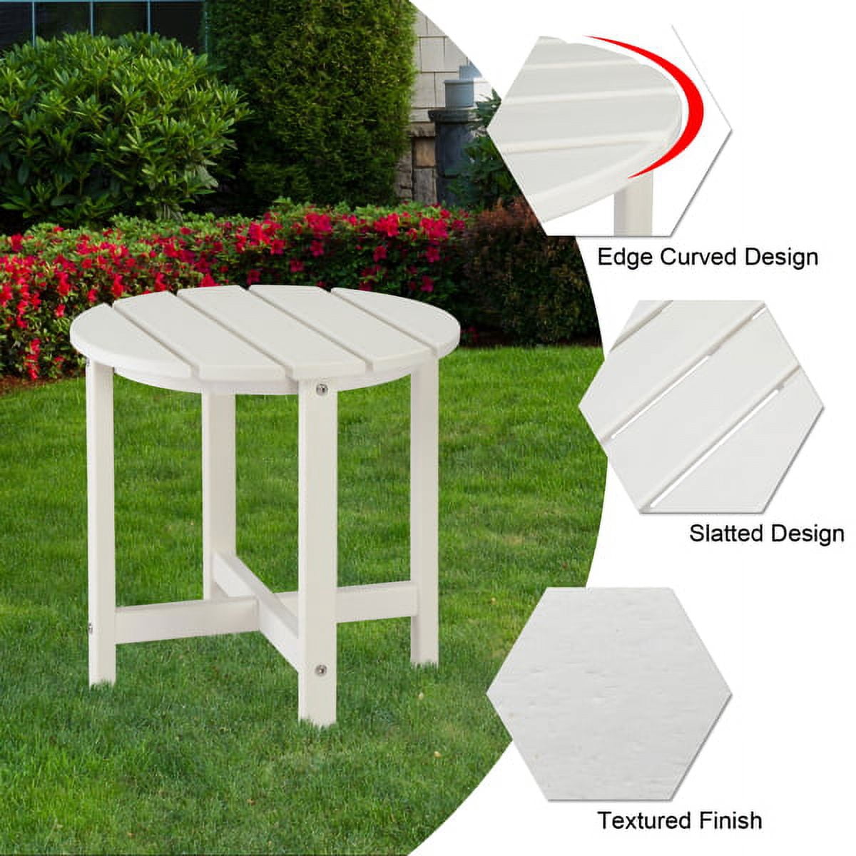 White HDPE Plastic Outdoor Side Table - Durable, Portable Round End Table for Patio, Garden, Backyard (46×46×46cm)