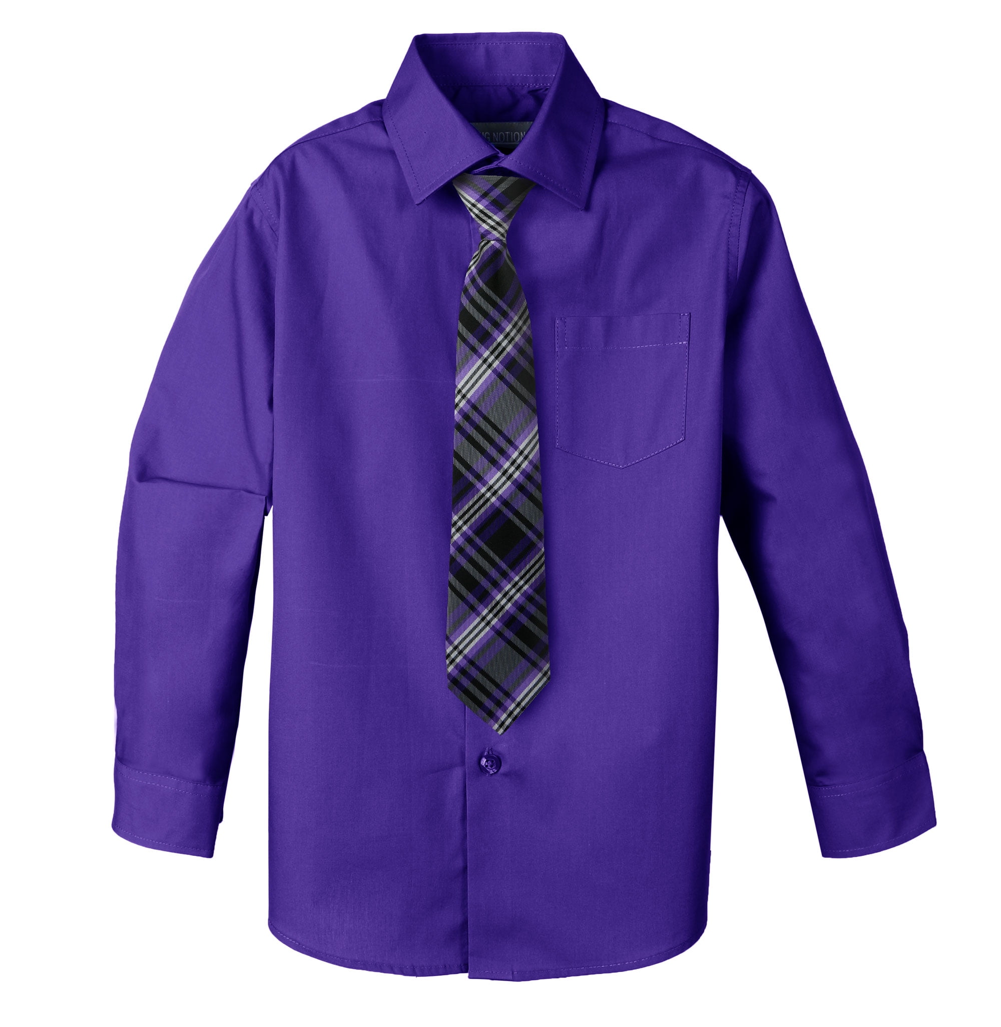 Spring Notion Big Boys' Cotton Blend Dress Shirt and Tie Set, Purple