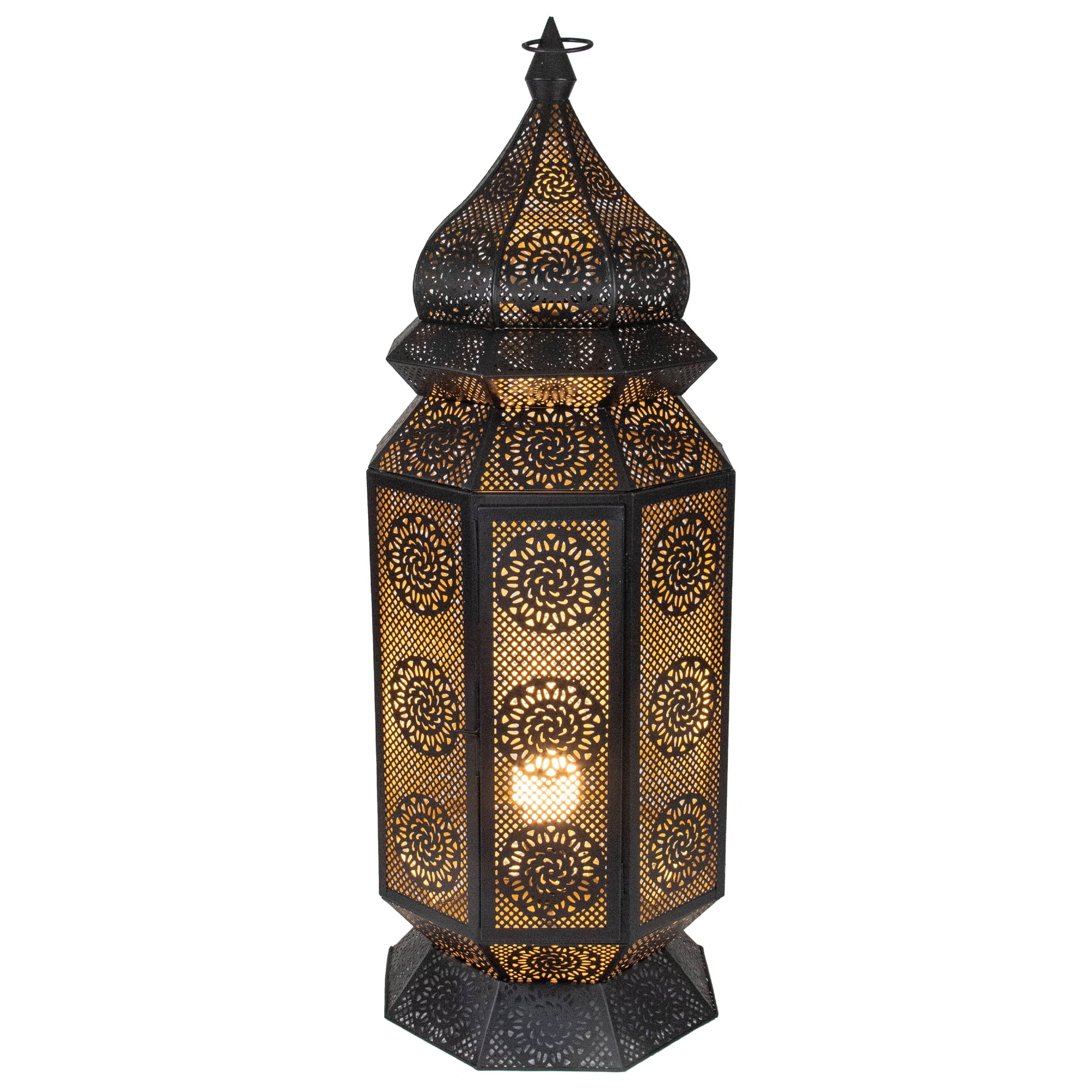 29.5" Black and Gold Moroccan Style Lantern Floor Lamp