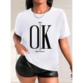 thumbnail image 1 of Camisetas con diseño gráfico para mujer, playera corta, clásico, estética, ropa de verano de los 90Chic OK Letter Print Casual Tee for Women - Crew Neck, Short Sleeve, Breathable Polyester - Perfec, 1 of 8