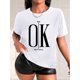 thumbnail image 1 of Camisetas con diseño gráfico para mujer, playera corta, clásico, estética, ropa de verano de los 90Chic OK Letter Print Casual Tee for Women - Crew Neck, Short Sleeve, Breathable Polyester - Perfec, 1 of 8