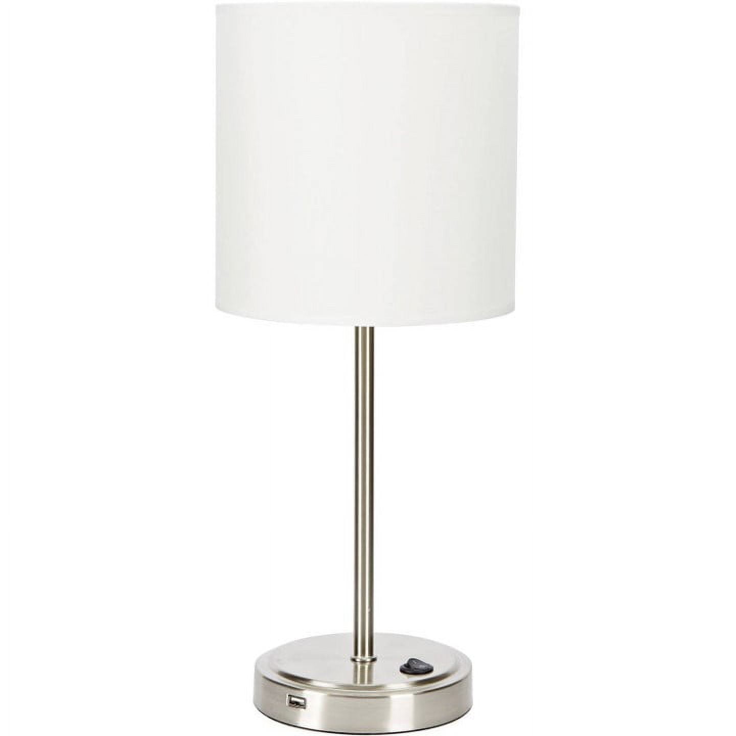 (4 pack) Mainstays 19" Modern Silver Stick Lamp with White Fabric Shade and USB Port