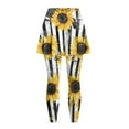 thumbnail image 3 of FUIALDOLG Yellow Sunflower Tennis Skirted Leggings for Women Black Stripes Floral Leggings with Skirt Golf Pants High Waist Yoga Pants with Pocket Tummy Control Workout Trousers Athletic Clothing,3XL, 3 of 7