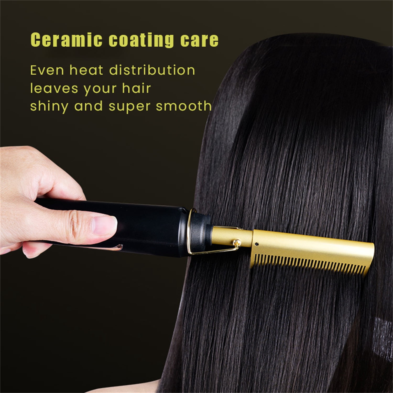 Electric Hot Comb, Hair Straightener Comb, Ceramic Pressing Comb for Black Hair Wigs with Anti-Scald Case, Dual Voltage and 60 Min Auto Shut-Off