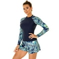 thumbnail image 4 of IBTOM CASTLE Women Two Piece Rash Guard Long Sleeve Swimsuits Sets UPF 50+ Cropped Swim Shirt with Boyshort Bottom Bathing Suits L Blue + Green, 4 of 6